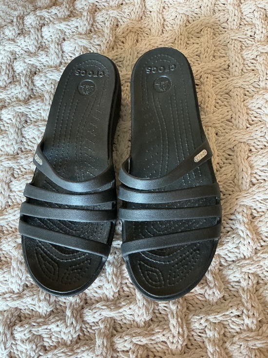 CROCS Shoes - New Crocs Rhonda Slide Sandals Black Wedge Heels Size 10